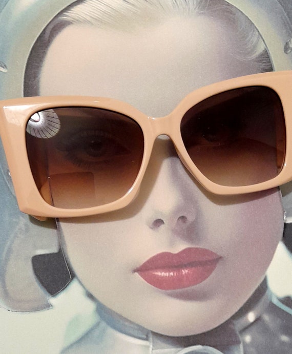 Super retro 50s 60s beige frame stylish tinted su… - image 8
