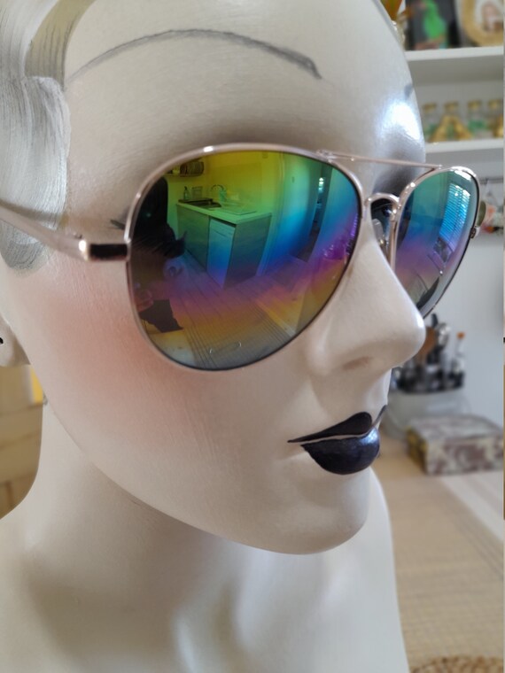 Rainbow aviator  mirror frame sunglasses retro la… - image 7