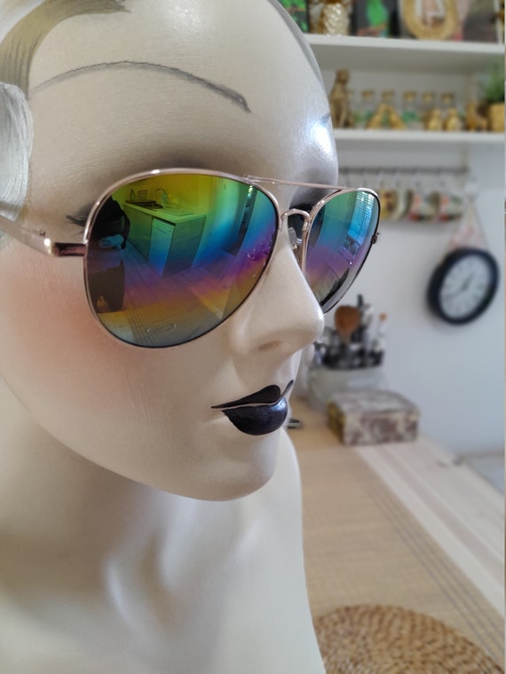 Rainbow aviator  mirror frame sunglasses retro la… - image 1