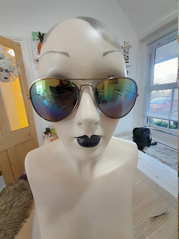 Mirror rainbow aviator frame sunglasses retro lar… - image 4