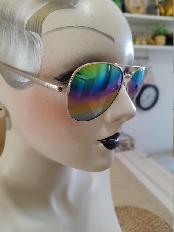 Rainbow aviator  mirror frame sunglasses retro la… - image 9