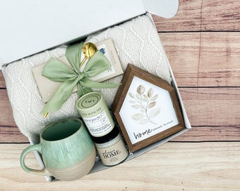 Cesta de regalo para inauguración de la casa, manta de punto trenzado, caja de decoración para el hogar