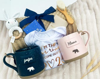 Caja de regalo de tazas de ositos para mamá y papá: Artículos esenciales para padres primerizos