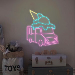 Aquarell Eiswagen LED Neon Schild | Eisdiele Dekor | Eis am Stiel, 90er Jahre Motto Partydeko
