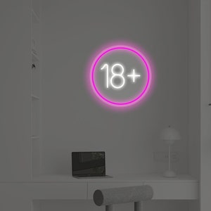 Letrero de neón LED solo para adultos / Decoración con íconos para mayores de 18 años para bar / Decoración de pared de navegación para negocios: elija su color, tamaño y controle su brillo
