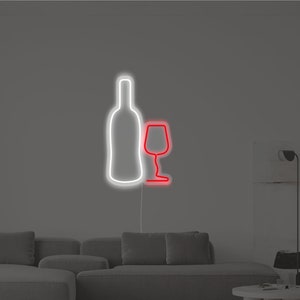 Wine Bottle and Glass LED Neon Sign | Gift For Wine Lover | Wine bottle decor - Choose your color, size and control your brightness!