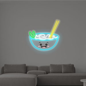 Ramen LED Neon Sign, Japanese Noodles Night Light, Food Wall Decor, Cute Asian Bowl - Choose your color, size and control your brightness!