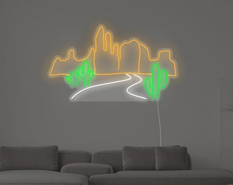 Western Desert LED Neon Sign | Nature Aesthetic | Cactus Wall Decor | Sandy Desert Mountains | Travelers gift - Choose color and size!