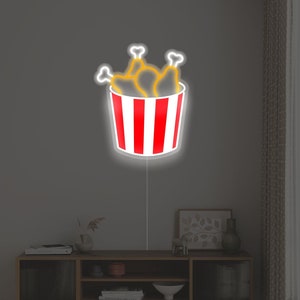 Fried Chicken Bucket LED Neon Sign - Kitchen Wall Decor and Fast Food Restaurant Sign