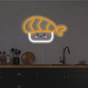 Cute Sushi LED Neon Sign | Kawaii Aesthetic Room Decor | Asian (Japanese) Food Wall Art