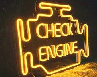Check Engine LED Neon Sign | Perfect Automotive Gift For Dad, Mechanic or Car Lover | Auto Shop Signage | Man Cave and Garage Decor