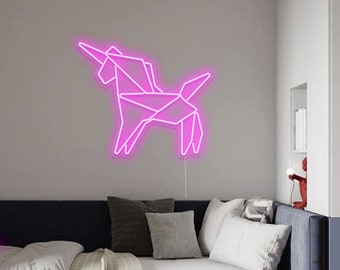 Cute Unicorn LED Neon sign | Kawaii Unicorn Birthday Decorations | Origami Wall Art, Bedroom decor teens, Bright wall art