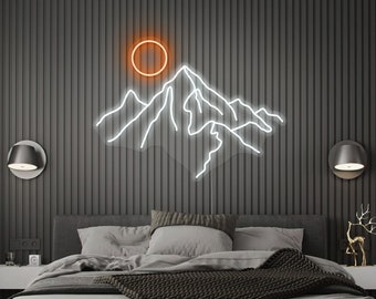 Mountain LED Neon Sign | Customize Large Sunset Acrylic Wall Art | Travelers, Hiking, Climbing gift - Choose color, size control brightness!