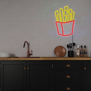 French Fries LED Neon Sign, Kawaii Kitchen, Dininig Room Decor, Kids Room Night Light - Choose your color, size and control your brightness!