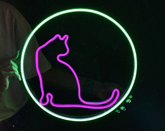 Cute Cat LED Neon Sign - Halloween Wall Art for Spooky Decor - Choose your color, size and control your brightness!