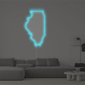 Illinois Map Enseigne Néon | Art mural LED pour la décoration intérieure | Carte cadeau | Signe d'état