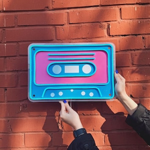 Cassette Tape Led Neon Sign, Mixtapes, Retro Party, Music Wall Décor, 90s theme party decoration, Song Sign - Choose your color and size!