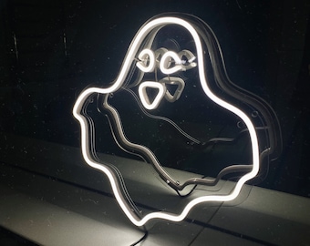 Cute ghost LED Neon Sign, Cute Halloween, Spooky, Creepy Decor - Choose your color, size and control your brightness!