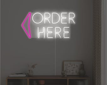 Custom Neon Sign for Order Here | Illuminating Wall Light for Cafe or Restaurant