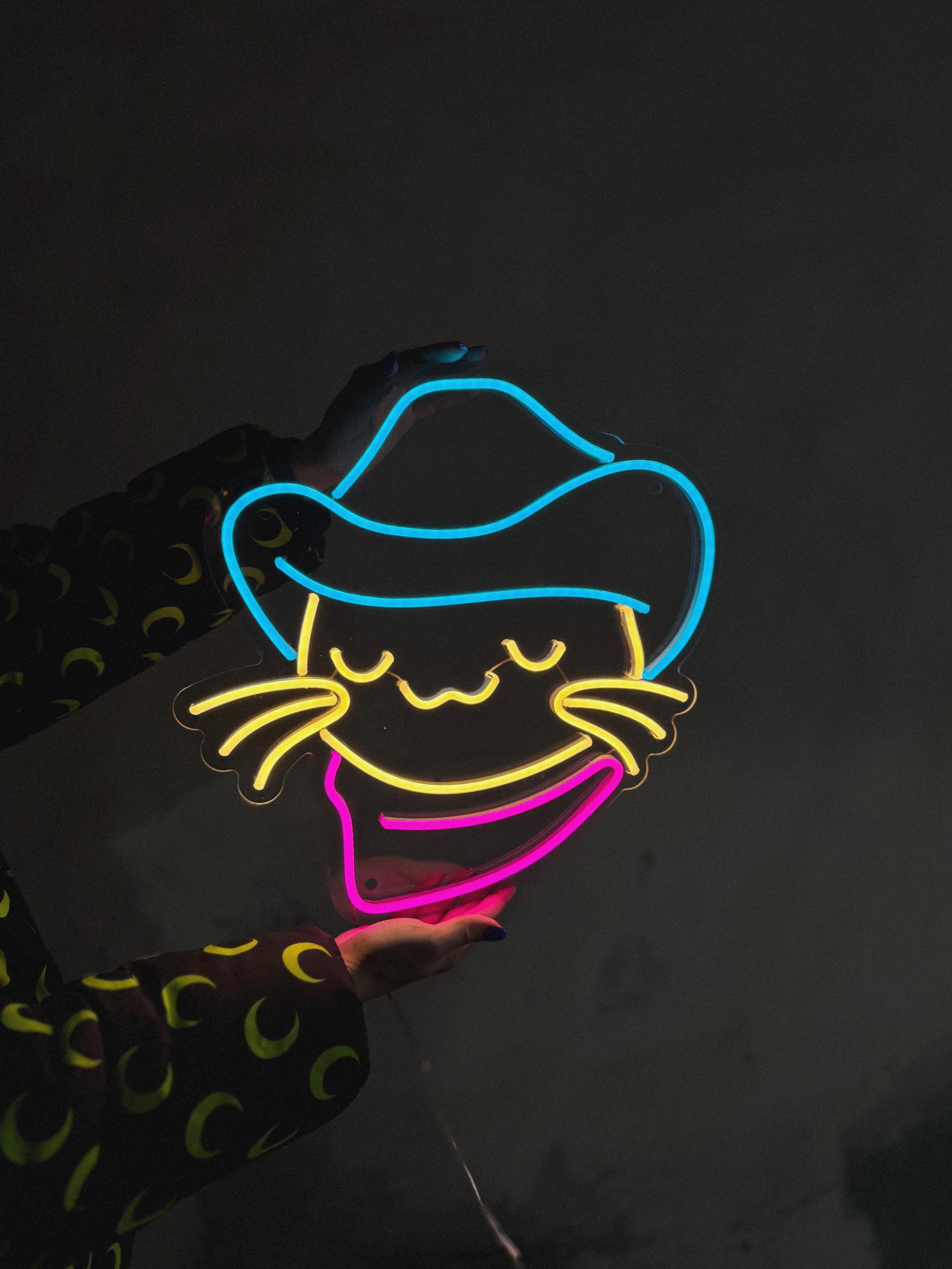 Cowboy Cat LED Neon Sign | Meowdy in Cowboy Hat | Fun and Quirky Western Wall Decor - Choose your color, size & control your brightness