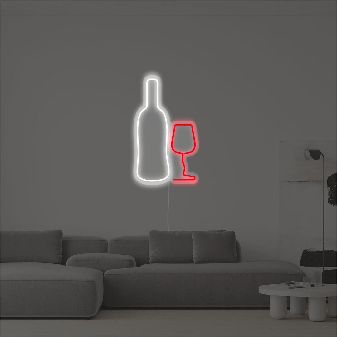 Wine Bottle and Glass LED Neon Sign | Gift for Wine Lover | Wine Bottle ...