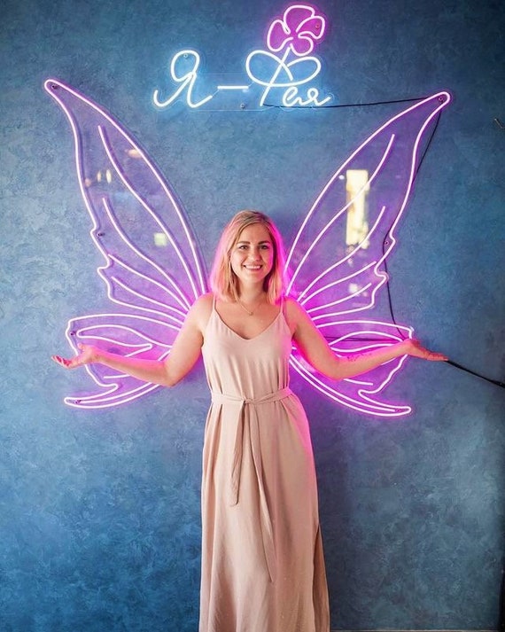 妖精の羽の LED ネオンサイン | 蝶の羽の壁飾り | 妖精の写真小道具 