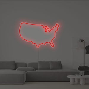 USA Karte LED Neon Schild | Minimalistisches Wohndekor | USA Landkarte | USA Geschenk