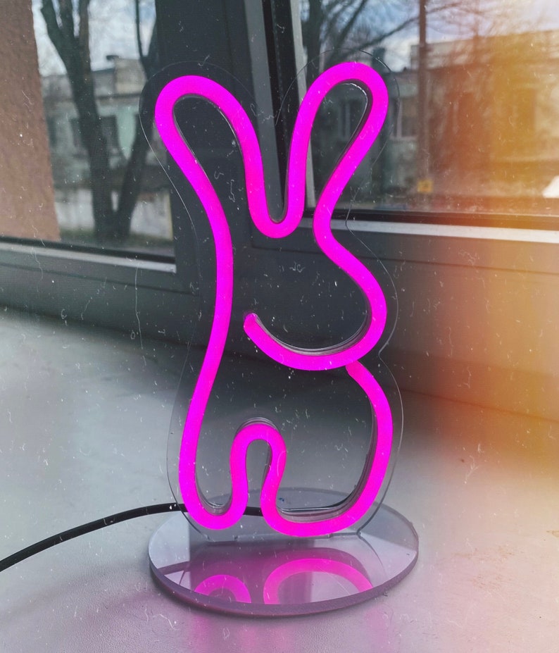 Pink Neon Rabbit Cute Bunny LED Neon Sign for Bright Nursery Decor | Rabbit Table Lamp ...