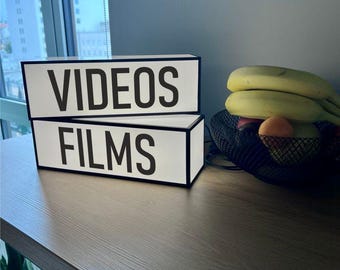 Caja de luz para videos y películas / Letrero LED retro para estudio y sala multimedia / Luz alimentada por USB / Decoración de cine en casa hecha a mano / Regalo para amantes del cine