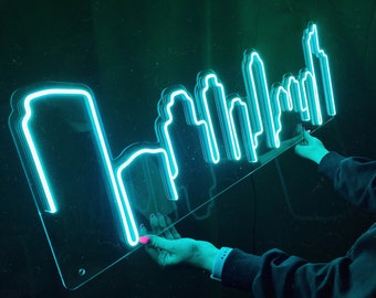 Cityscape Home Decor | City Skyline Led Neon Sign | Skyscrapers Wall Art, Decor for Home, One Line Modern Art
