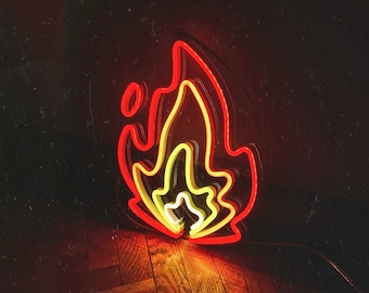 Fire LED Neon Sign | Flame Neon Wall Art | Aesthetic Room Decor | Wall Hanging Light - Choose your color, size and control your brightness!