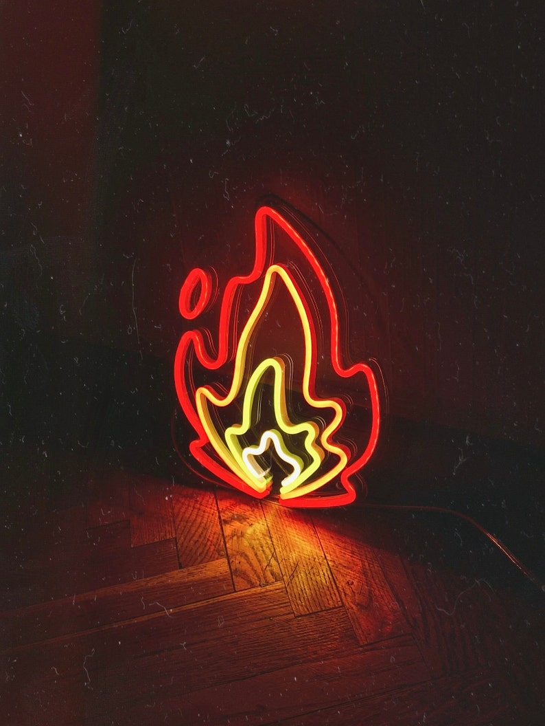 Fire LED Neon Sign | Flame Neon Wall Art | Aesthetic Room Decor | Wall Hanging Light - Choose your color, size and control your brightness!