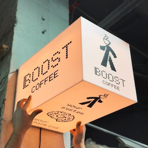 Custom LED Lightbox Sign for Coffee Shop | Illuminated Cube Sign | Pixel Art Business Sign | Modern Cafe Wall Decor | Storefront Lightbox