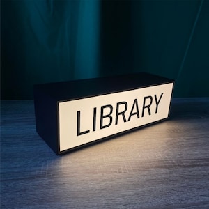 Library Sign Table And Wall Light Box - Book Lovers Decor, Reading Corner Sign, Gift for Bookworm