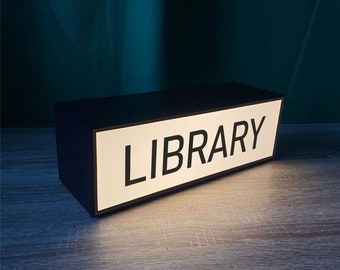 Library Sign Table And Wall Light Box - Book Lovers Decor, Reading Corner Sign, Gift for Bookworm