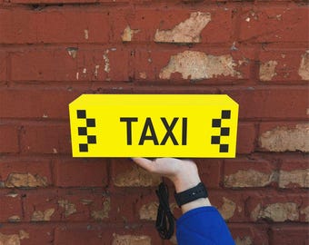 Yellow Taxi Light Box Sign | LED Urban Wall Decor for Cafe, Bar, Studio or Loft