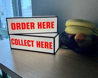 Order Here & Collect Here LED Light Box Set | Takeaway Sign | Cafe Kitchen Decor | Bar Decor