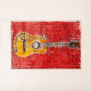 Woody Guthrie guitar | Guitar Wall Art | watercolour acrylic | digital file | modern home | Woody Guthrie | guitar art | music | Guido Rosei