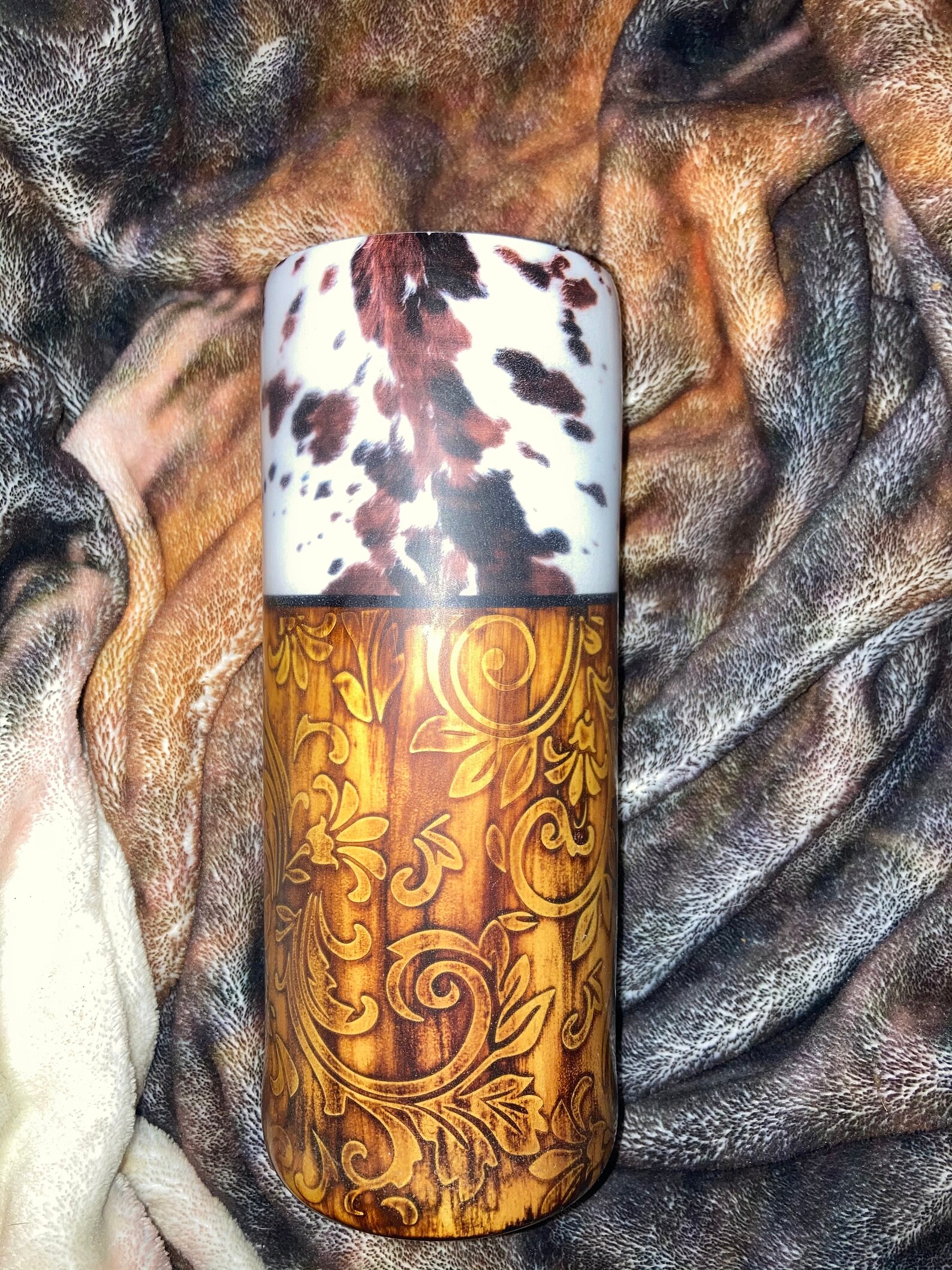 Cowhide and Tooled Leather Tumbler/ Cow Print/ Cowhide/ Tooled Etsy
