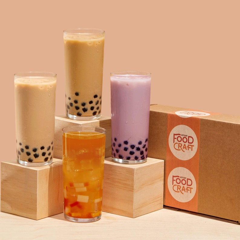 Assorted Bubble Tea Kit DIY Boba Tea Kit DIY Milk Tea Kit I 5 Drinks with 2 Boba Toppings I Perfect Gift I Corporate Care Package image 1