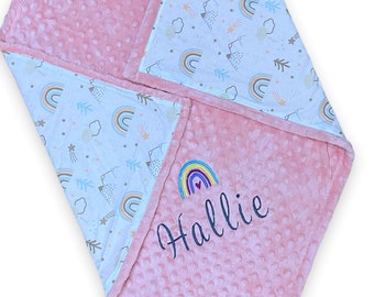 Personalized Baby Blanket, Rainbow Baby Blanket, Baby Gift, Baby Shower Gift, Baby Name Blanket, Minky Baby Blanket