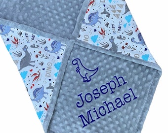 Personalized Baby Blanket, Dinosaur Blanket Minky,  Baby Shower Gift, Dinosaur Blanket Boys - Dinosaurs Birthday