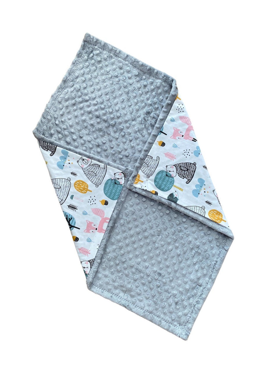 Personalized Baby Blanket, Animal Baby Blanket, Safari Baby Blanket Boy, Fox, Hedgehog and Bear