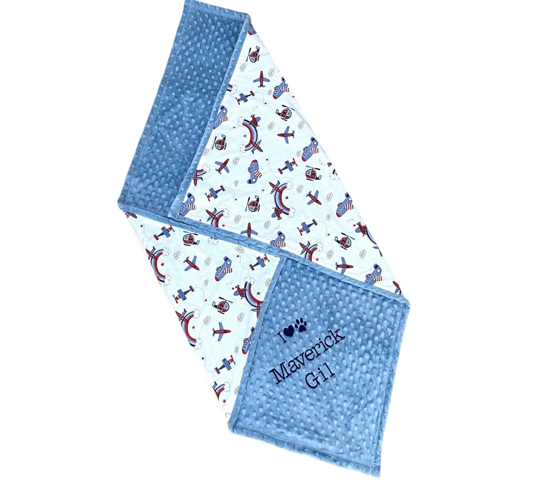 Personalized Baby Blanket, Plane and Rainbow Baby Blanket, Custom Baby