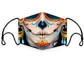 Skull Mask,Day of the Dead Face Mask, Sugar Skull Face Mask, Reusable and Washable Face Mask with Filter Pocket,Made in USA