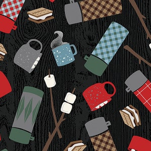 MOOSE CREEK LODGE - Benartex for Kanvas Studios - sold by 1/2 yard -Campfire Treats Black
