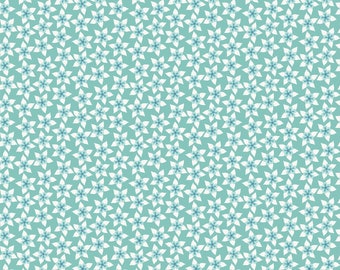 NEW! Horizon by Pippa Shaw for Figo Fabrics - Sold by 1/2 Yards -White flowers on Mint