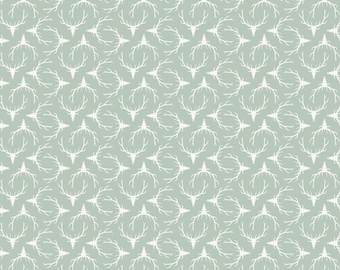 NEW! Horizon by Pippa Shaw for Figo Fabrics - Sold by 1/2 Yards -White deer head on Sage