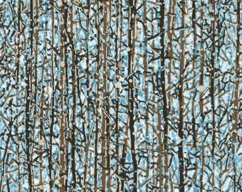 NEW!! Robert Kaufman Snowy Brook by Studio RK Collection - Sold by 1/2 yard - Branches sky w/ metallic