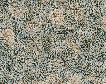 NEW!! Robert Kaufman Snowy Brook by Studio RK Collection - Sold by 1/2 yard - Pine cones taupe metallic